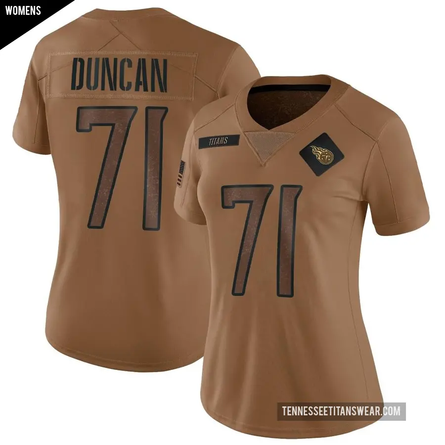 Women's Tennessee Titans ＃71 Jaelyn Duncan Brown Limited 2023 Salute To Service Jersey