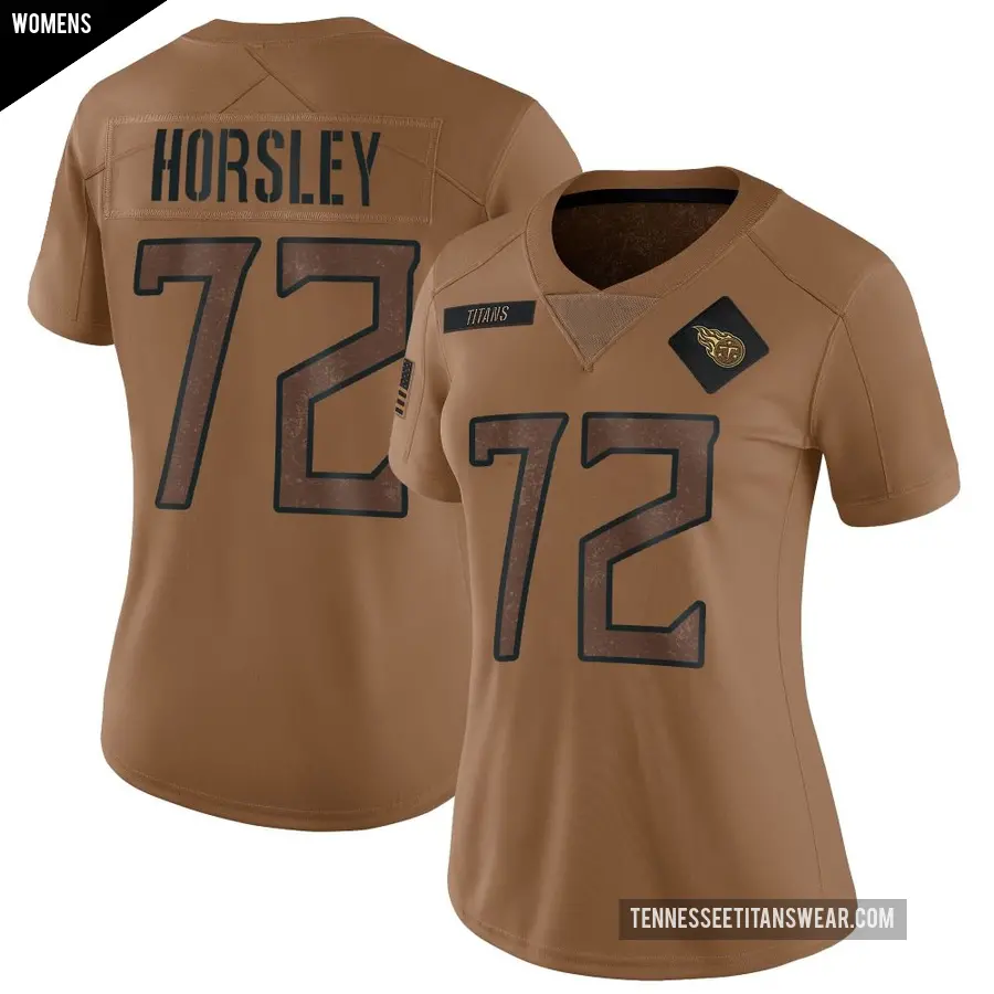 Women's Tennessee Titans ＃72 Cam Horsley Brown Limited 2023 Salute To Service Jersey