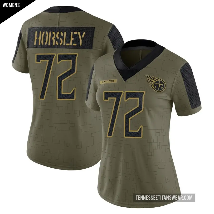Women's Tennessee Titans ＃72 Cam Horsley Olive Limited 2021 Salute To Service Jersey