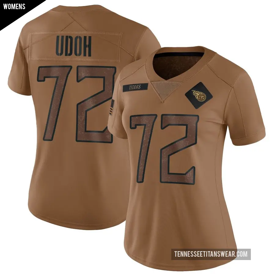 Women's Tennessee Titans ＃72 Olisaemeka Udoh Brown Limited 2023 Salute To Service Jersey