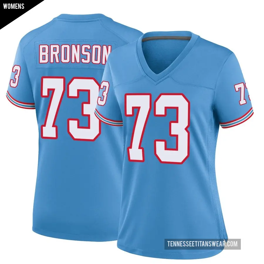 Women's Tennessee Titans ＃73 Josiah Bronson Light Blue Game Oilers Throwback Alternate Jersey