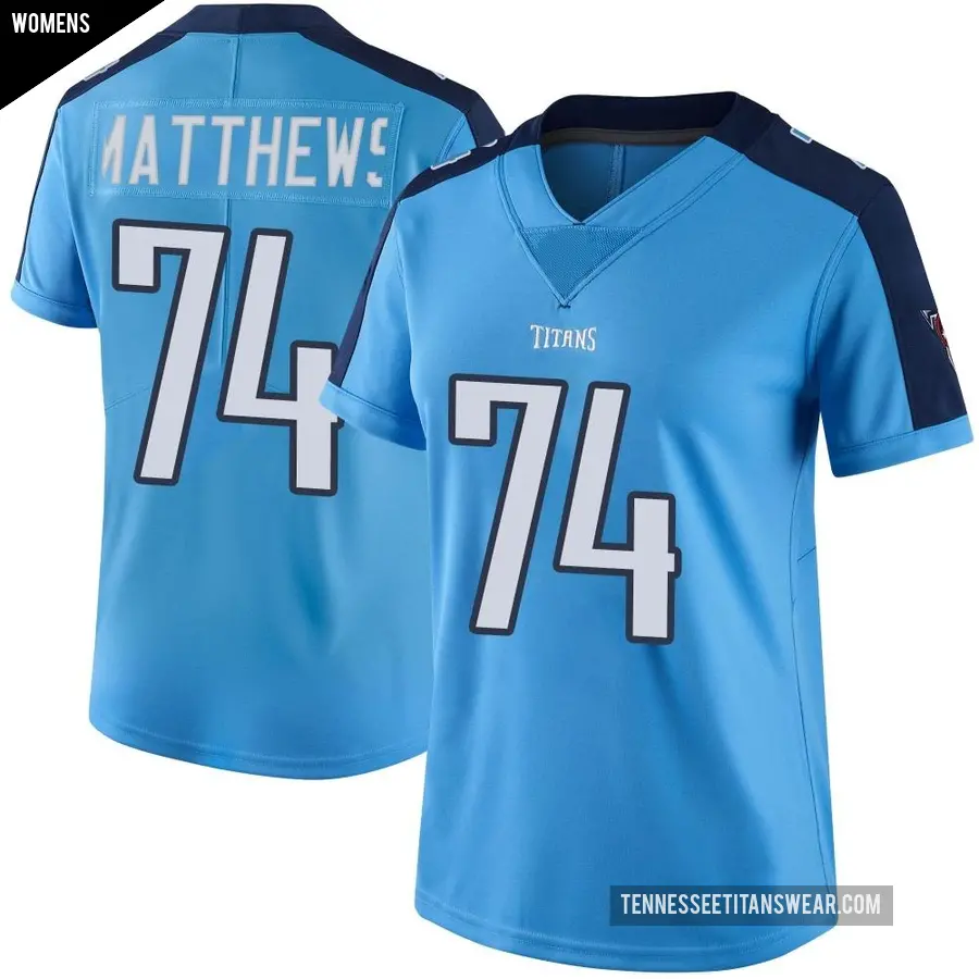 Women's Tennessee Titans ＃74 Bruce Matthews Light Blue Limited Color Rush Jersey