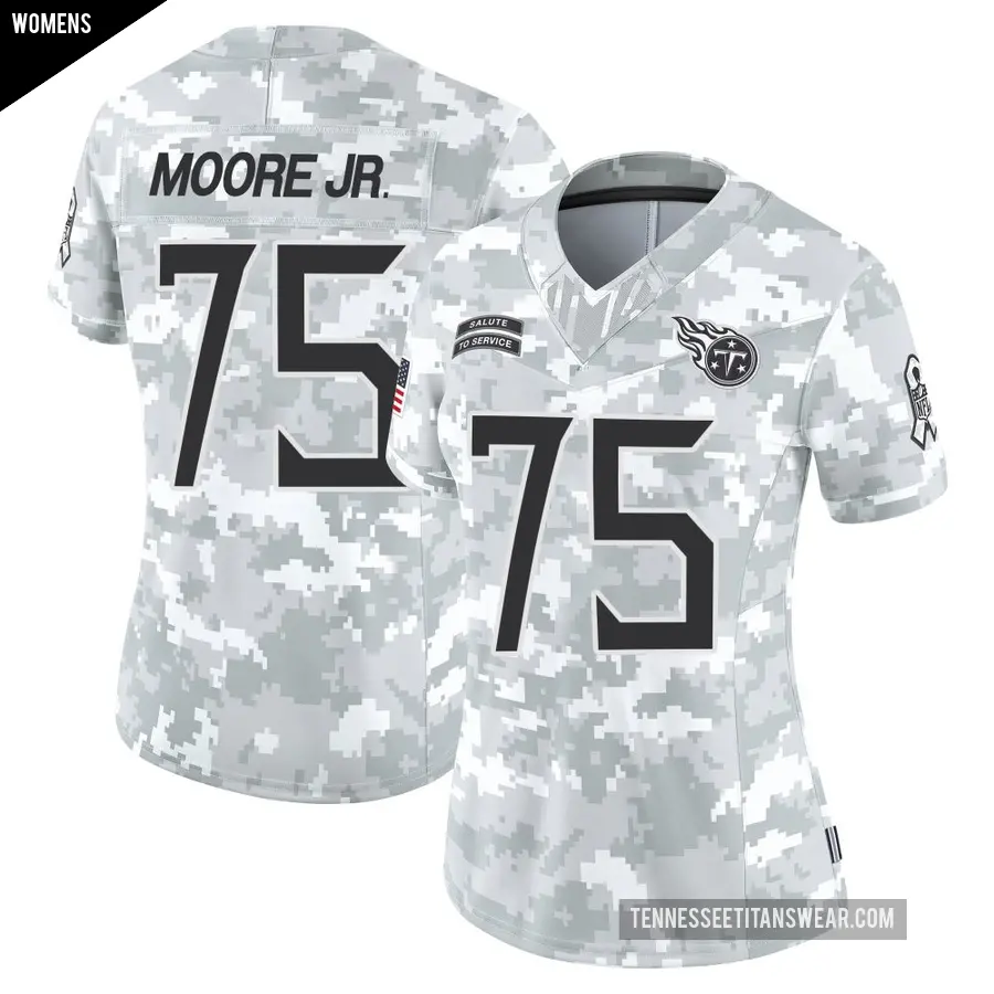 Women's Tennessee Titans ＃75 Dan Moore Jr. Arctic Camo Limited 2024 Salute to Service Jersey