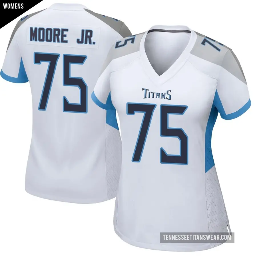 Women's Tennessee Titans ＃75 Dan Moore Jr. White Game Jersey