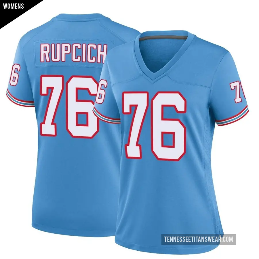 Women's Tennessee Titans ＃76 Andrew Rupcich Light Blue Game Oilers Throwback Alternate Jersey