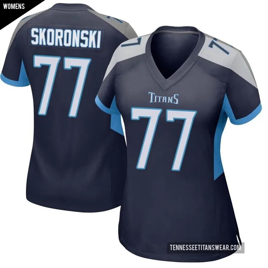 Women's Tennessee Titans ＃77 Peter Skoronski Navy Game Jersey