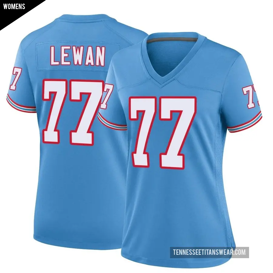 Women's Tennessee Titans ＃77 Taylor Lewan Light Blue Game Oilers Throwback Alternate Jersey