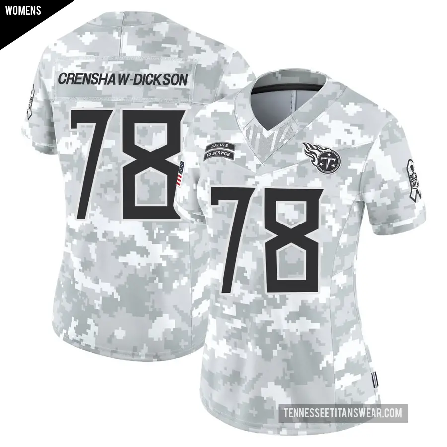 Women's Tennessee Titans ＃78 Brandon Crenshaw-Dickson Arctic Camo Limited 2024 Salute to Service Jersey