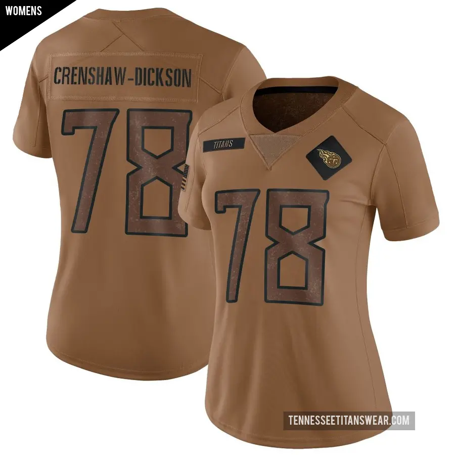 Women's Tennessee Titans ＃78 Brandon Crenshaw-Dickson Brown Limited 2023 Salute To Service Jersey