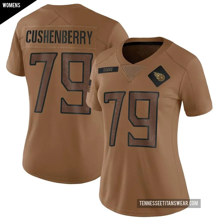 Women's Tennessee Titans ＃79 Lloyd Cushenberry III Brown Limited 2023 Salute To Service Jersey