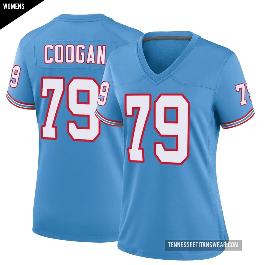Women's Tennessee Titans ＃79 Pat Coogan Light Blue Game Oilers Throwback Alternate Jersey