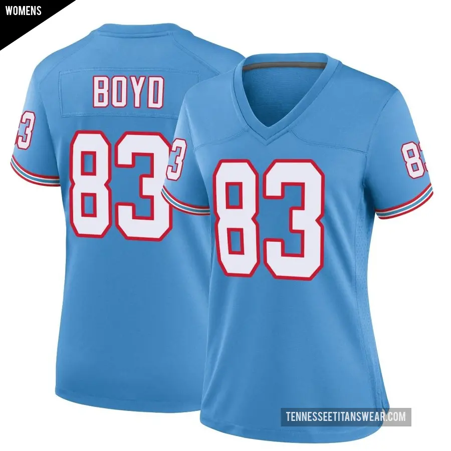 Women's Tennessee Titans ＃83 Tyler Boyd Light Blue Game Oilers Throwback Alternate Jersey