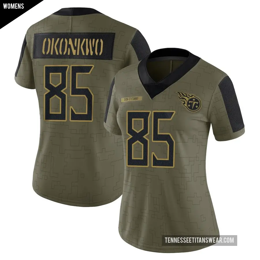 Women's Tennessee Titans ＃85 Chig Okonkwo Olive Limited 2021 Salute To Service Jersey