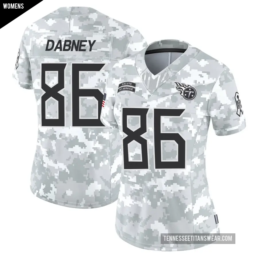 Women's Tennessee Titans ＃86 Drake Dabney Arctic Camo Limited 2024 Salute to Service Jersey