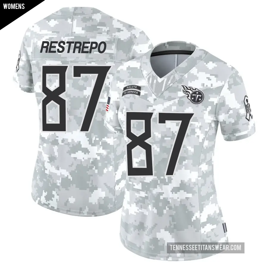 Women's Tennessee Titans ＃87 Xavier Restrepo Arctic Camo Limited 2024 Salute to Service Jersey