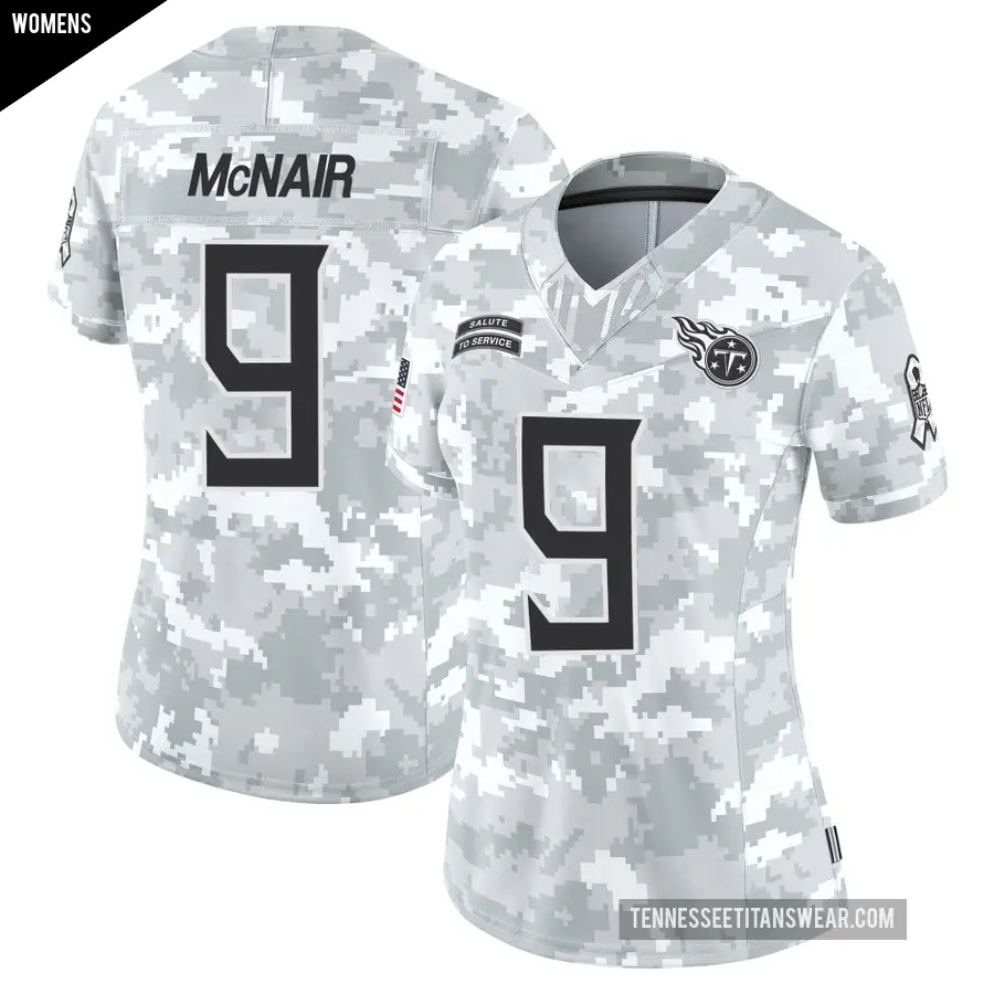 Women's Tennessee Titans ＃9 Steve McNair Arctic Camo Limited 2024 Salute to Service Jersey