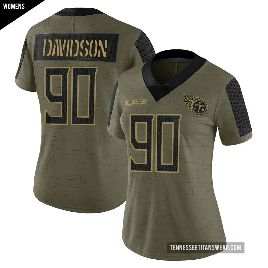 Women's Tennessee Titans ＃90 Marlon Davidson Olive Limited 2021 Salute To Service Jersey