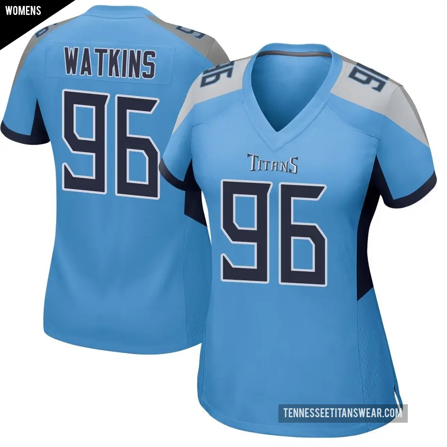 Women's Tennessee Titans ＃96 Carlos Watkins Light Blue Game Jersey