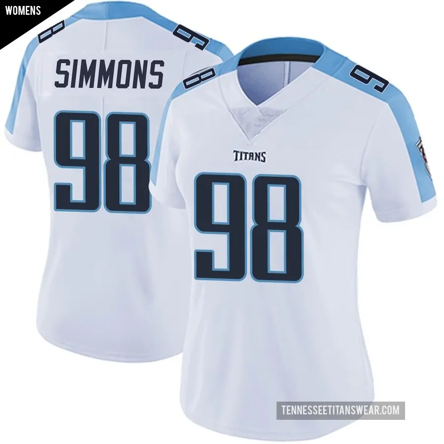 Women's Tennessee Titans ＃98 Jeffery Simmons White Limited Vapor Untouchable Jersey