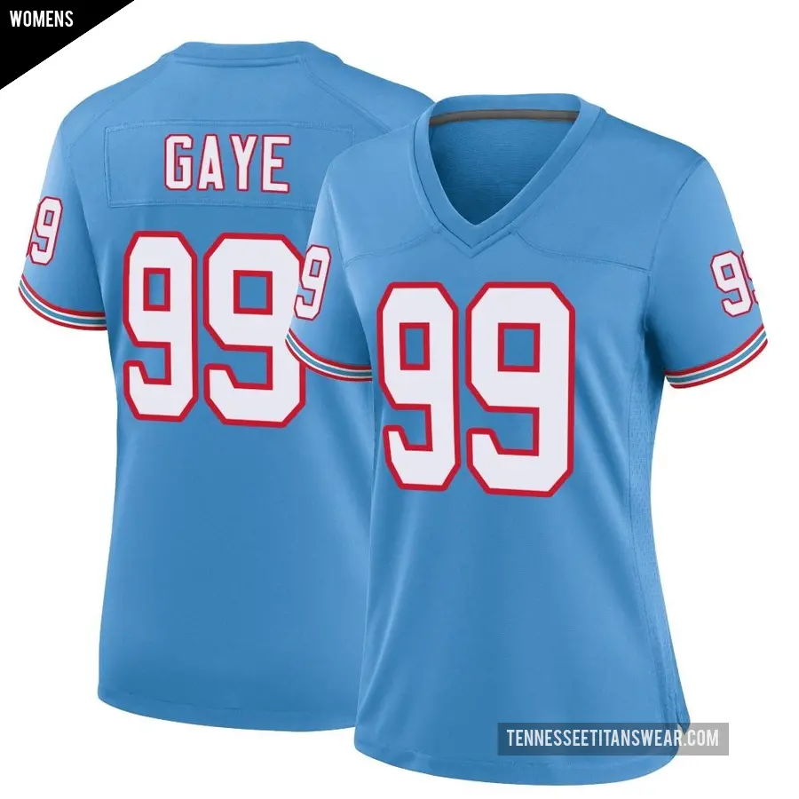 Women's Tennessee Titans ＃99 Ali Gaye Light Blue Game Oilers Throwback Alternate Jersey