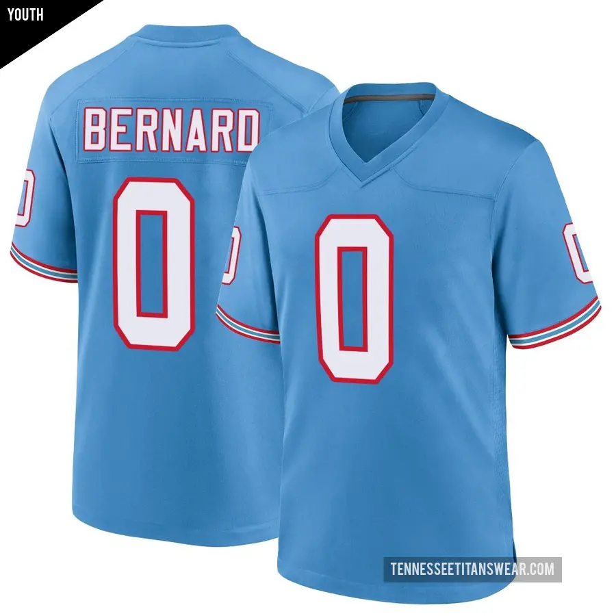 Youth Tennessee Titans ＃0 Micah Bernard Light Blue Game Oilers Throwback Alternate Jersey
