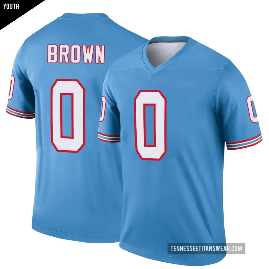 Youth Tennessee Titans ＃0 Sean Brown Light Blue Legend Oilers Throwback Jersey
