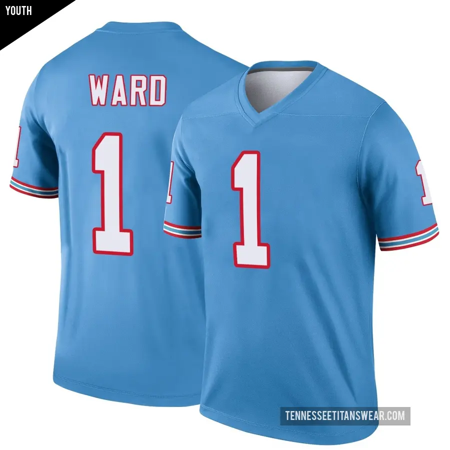 Youth Tennessee Titans ＃1 Cam Ward Light Blue Legend Oilers Throwback Jersey