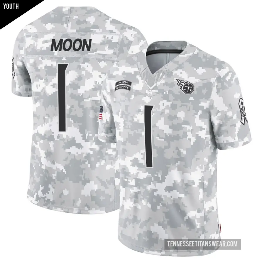 Youth Tennessee Titans ＃1 Warren Moon Arctic Camo Limited 2024 Salute to Service Jersey