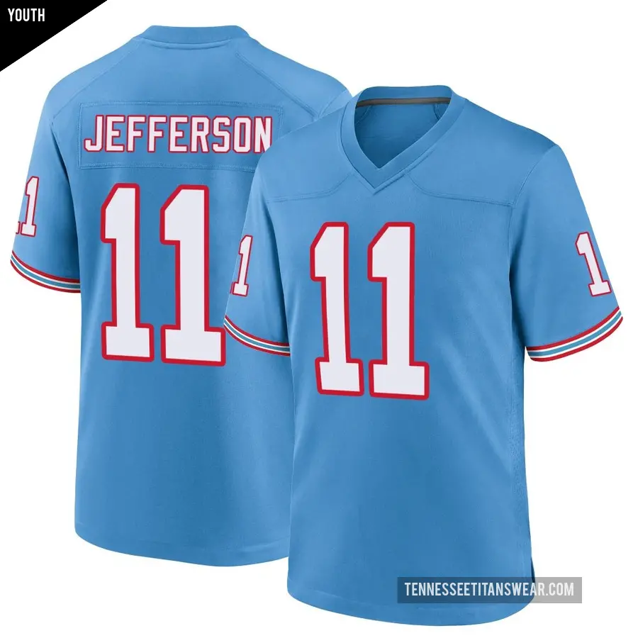 Youth Tennessee Titans ＃11 Van Jefferson Light Blue Game Oilers Throwback Alternate Jersey
