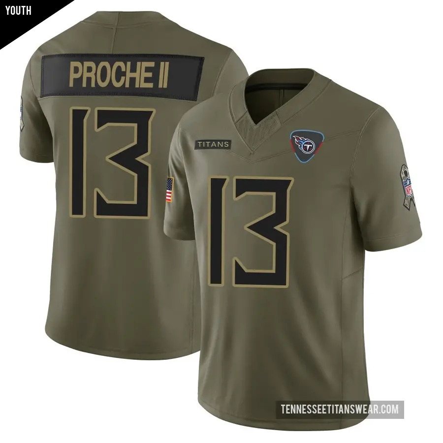 Youth Tennessee Titans ＃13 James Proche II Olive Limited 2025 Salute to Service Jersey