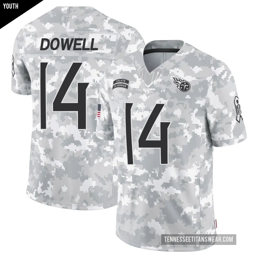 Youth Tennessee Titans ＃14 Colton Dowell Arctic Camo Limited 2024 Salute to Service Jersey