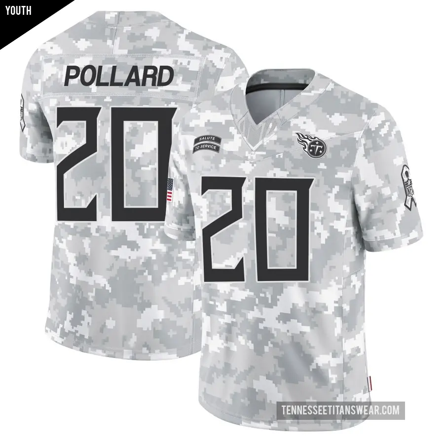 Youth Tennessee Titans ＃20 Tony Pollard Arctic Camo Limited 2024 Salute to Service Jersey