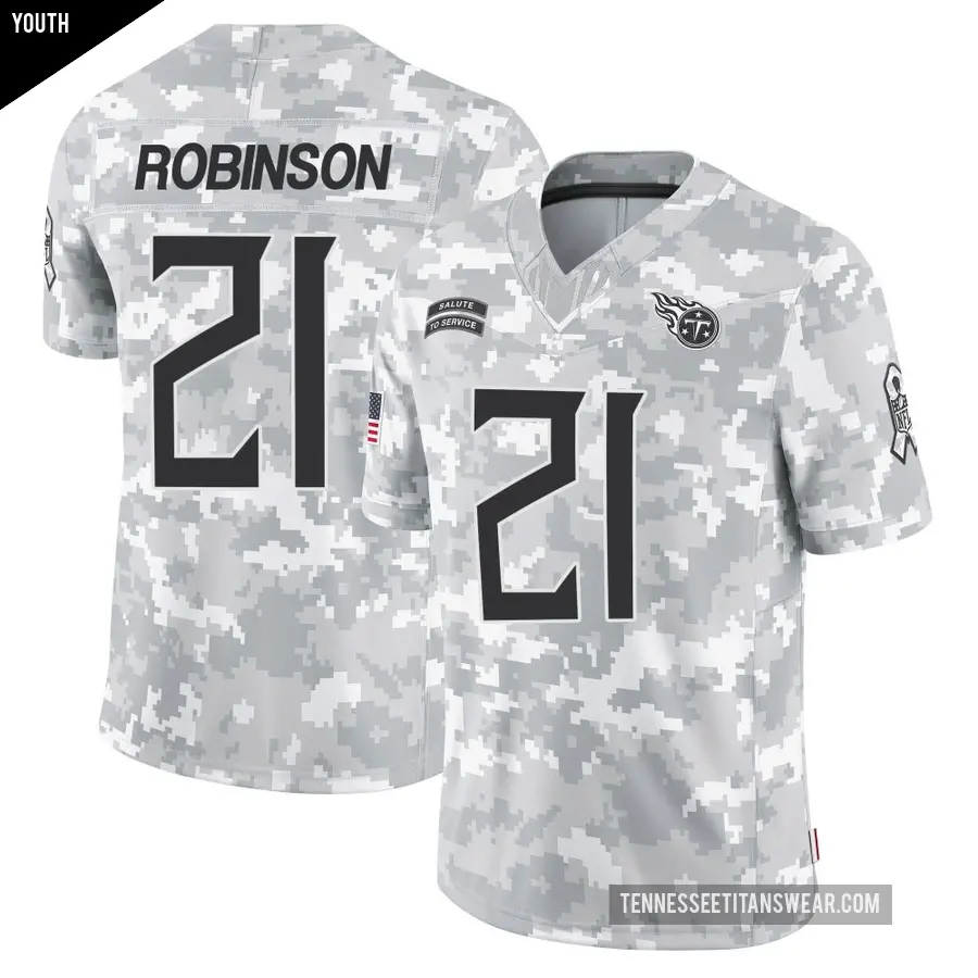 Youth Tennessee Titans ＃21 Micah Robinson Arctic Camo Limited 2024 Salute to Service Jersey