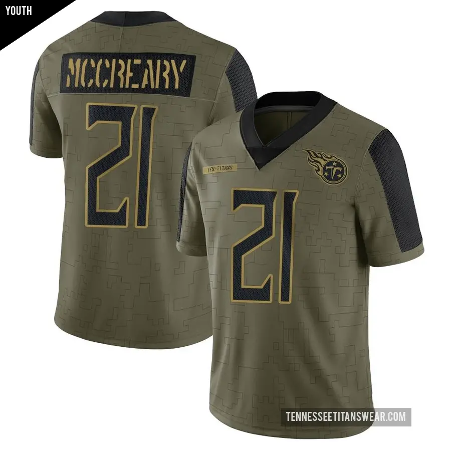 Youth Tennessee Titans ＃21 Roger McCreary Olive Limited 2021 Salute To Service Jersey