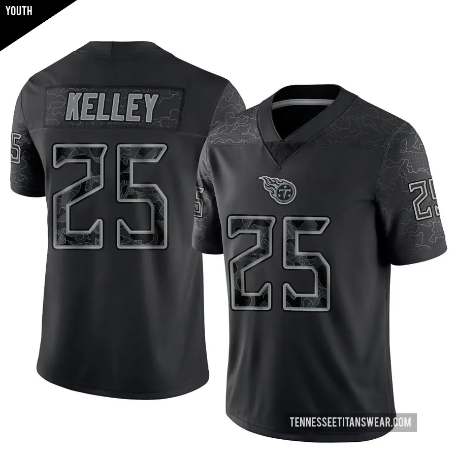 Youth Tennessee Titans ＃25 Joshua Kelley Black Limited Reflective Jersey