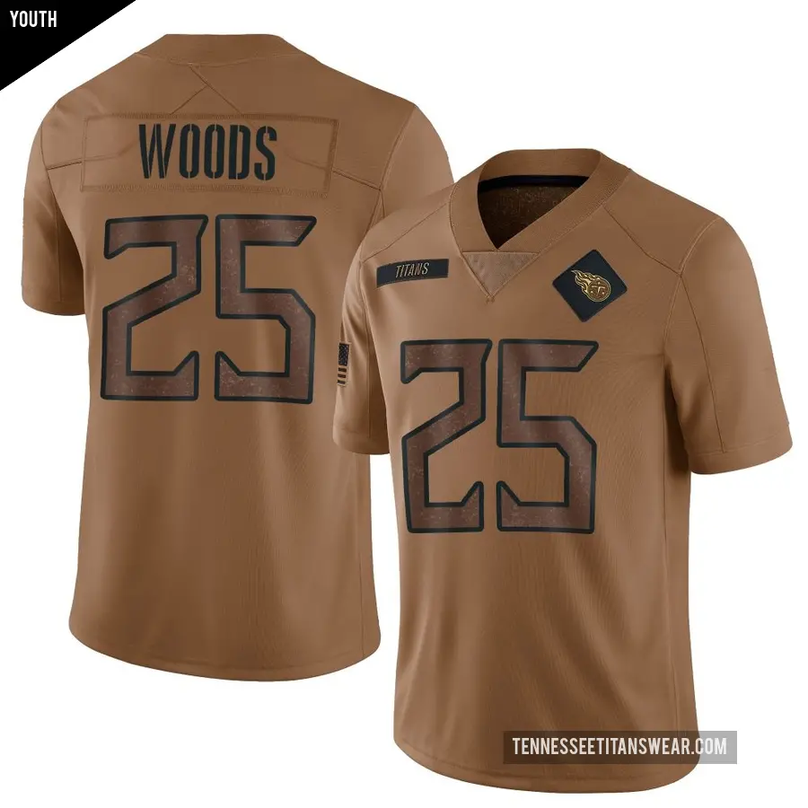 Youth Tennessee Titans ＃25 Xavier Woods Brown Limited 2023 Salute To Service Jersey