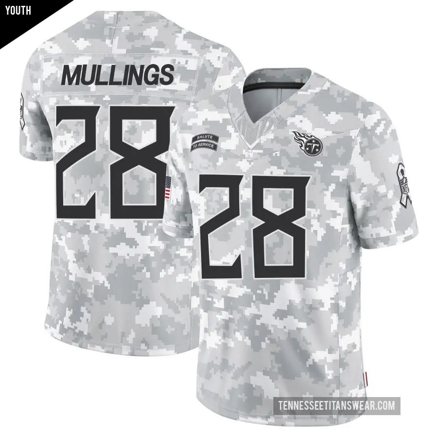 Youth Tennessee Titans ＃28 Kalel Mullings Arctic Camo Limited 2024 Salute to Service Jersey