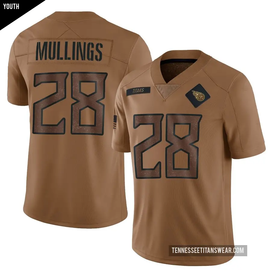 Youth Tennessee Titans ＃28 Kalel Mullings Brown Limited 2023 Salute To Service Jersey