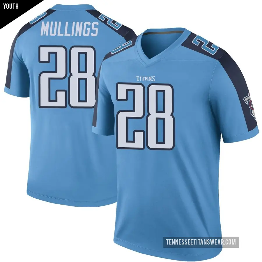 Youth Tennessee Titans ＃28 Kalel Mullings Light Blue Legend Color Rush Jersey
