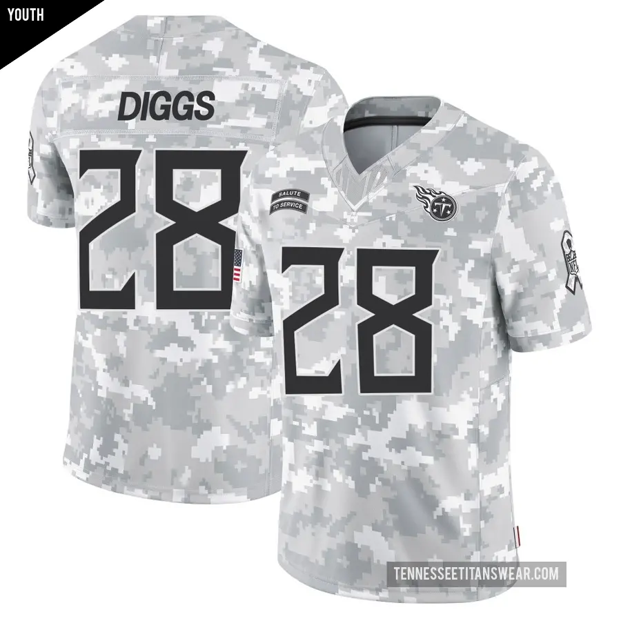 Youth Tennessee Titans ＃28 Quandre Diggs Arctic Camo Limited 2024 Salute to Service Jersey