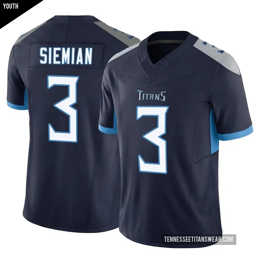 Youth Tennessee Titans ＃3 Trevor Siemian Navy Limited Vapor F.U.S.E. Jersey