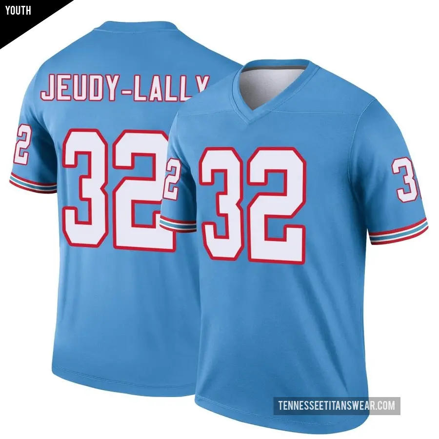 Youth Tennessee Titans ＃32 Gabe Jeudy-Lally Light Blue Legend Oilers Throwback Jersey