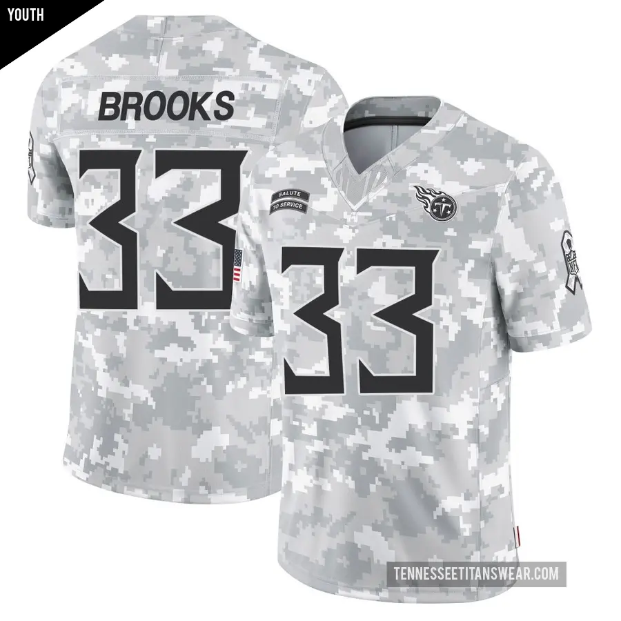 Youth Tennessee Titans ＃33 Kendell Brooks Arctic Camo Limited 2024 Salute to Service Jersey