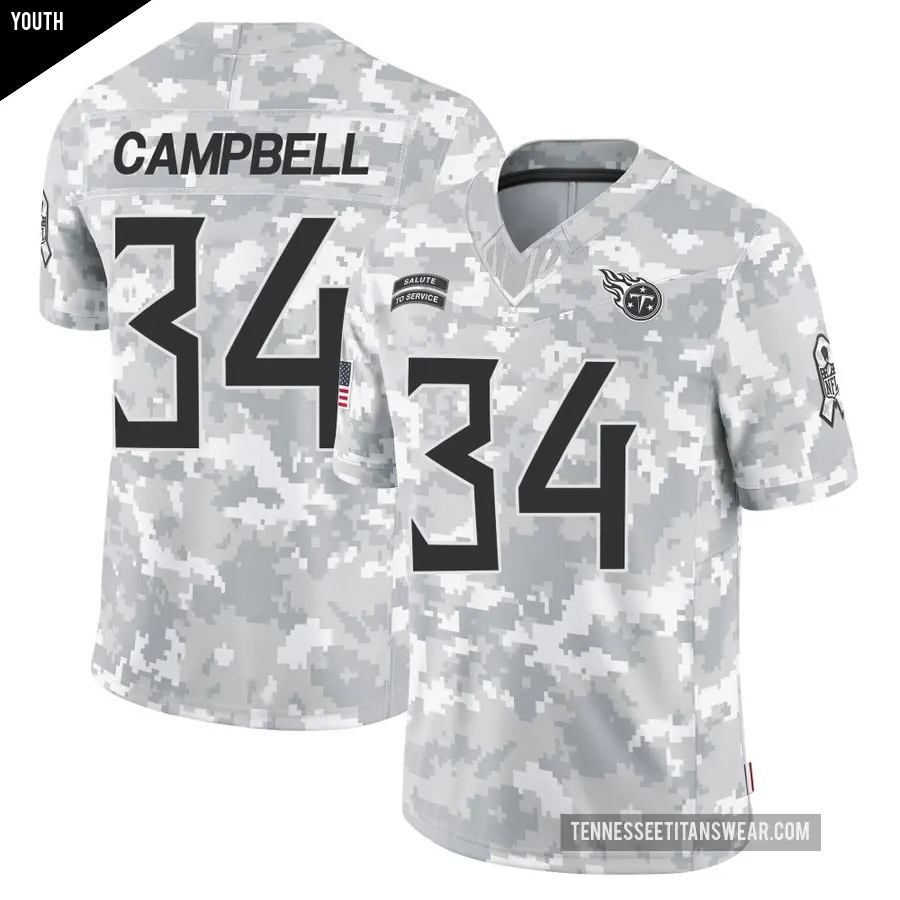 Youth Tennessee Titans ＃34 Earl Campbell Arctic Camo Limited 2024 Salute to Service Jersey