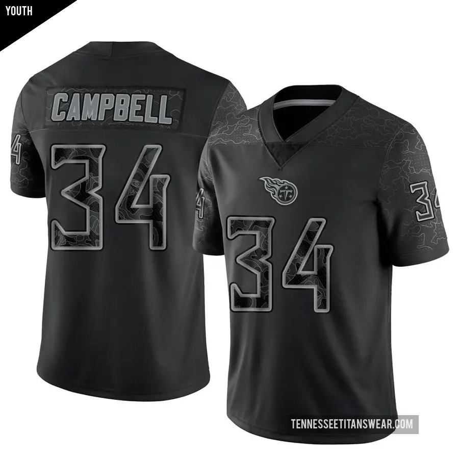 Youth Tennessee Titans ＃34 Earl Campbell Black Limited Reflective Jersey