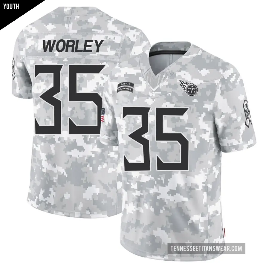 Youth Tennessee Titans ＃35 Daryl Worley Arctic Camo Limited 2024 Salute to Service Jersey