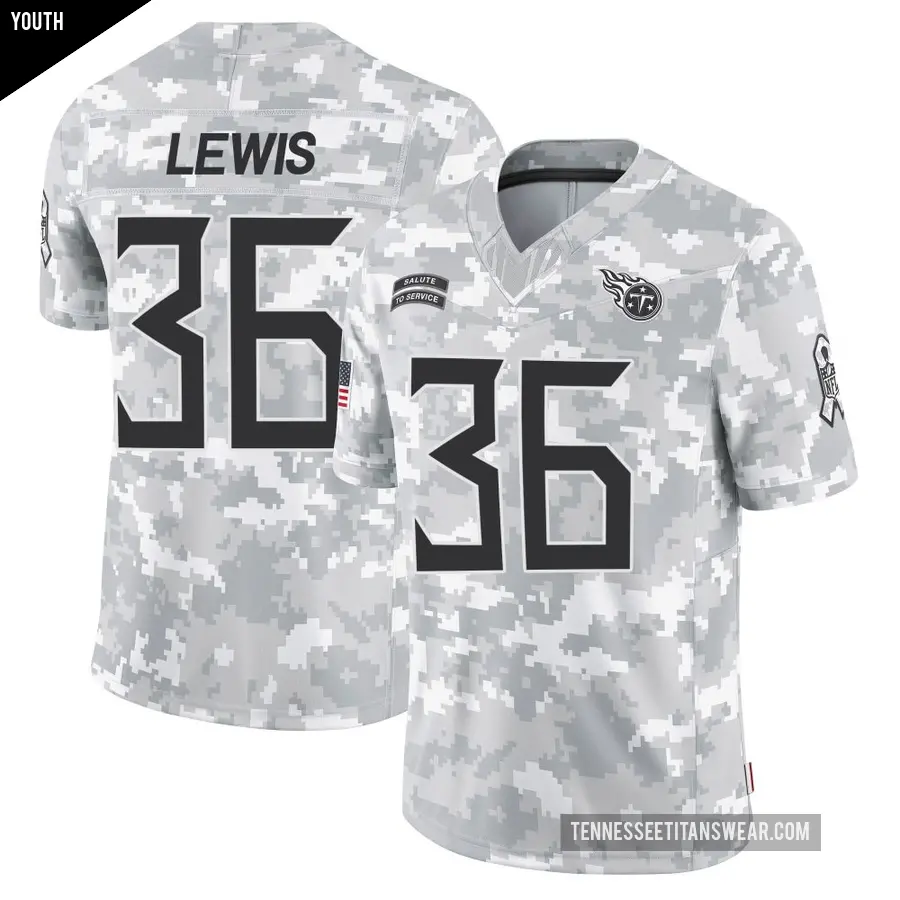 Youth Tennessee Titans ＃36 Clarence Lewis Arctic Camo Limited 2024 Salute to Service Jersey