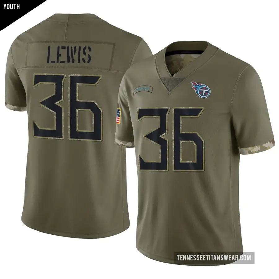 Youth Tennessee Titans ＃36 Clarence Lewis Olive Limited 2022 Salute To Service Jersey