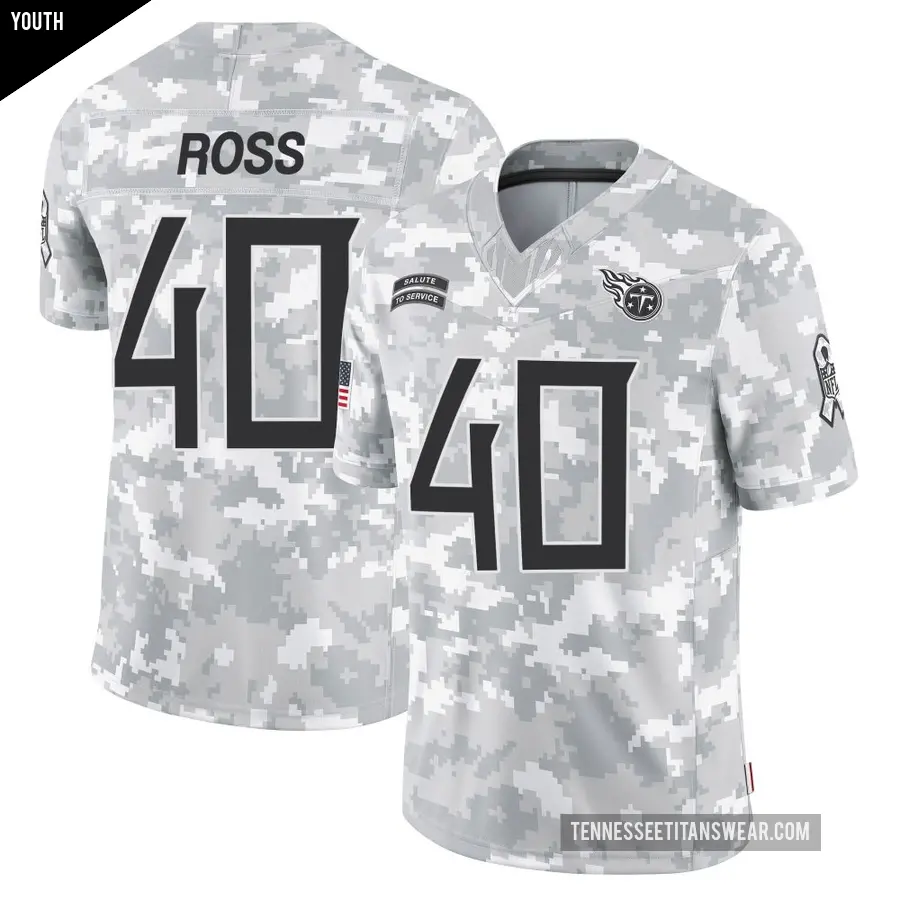 Youth Tennessee Titans ＃40 Davion Ross Arctic Camo Limited 2024 Salute to Service Jersey