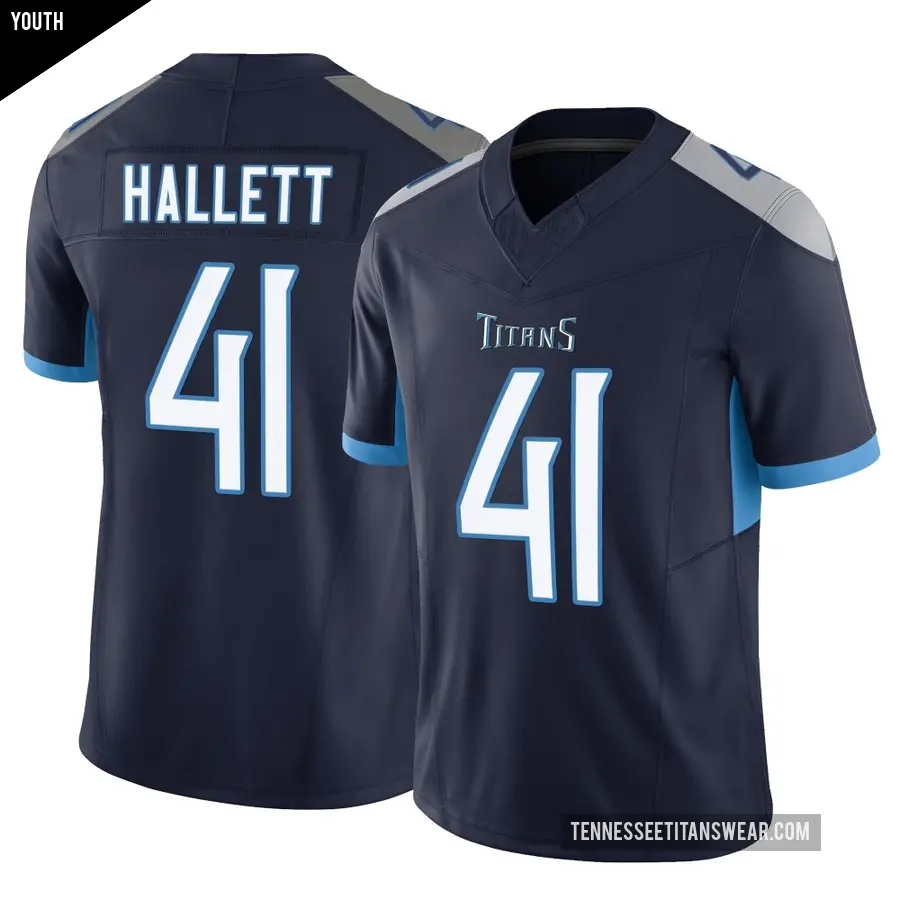 Youth Tennessee Titans ＃41 Erick Hallett Navy Limited Vapor F.U.S.E. Jersey